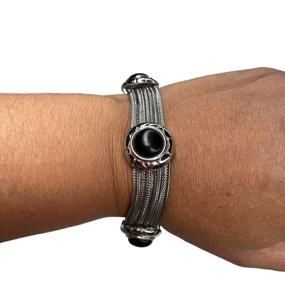 Vintage Silver & Black Stone Bracelet - Picture 2 of 8